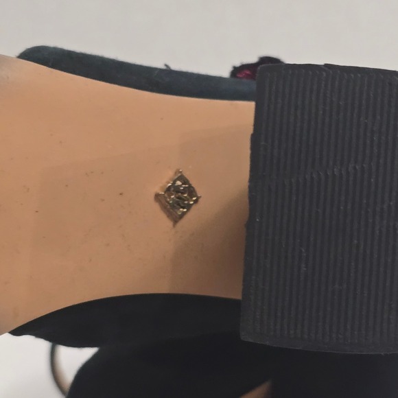 Nanette Lepore Black Suede Embroidered Block Heel Ankle Strap Sandals Women's - Picture 8 of 10